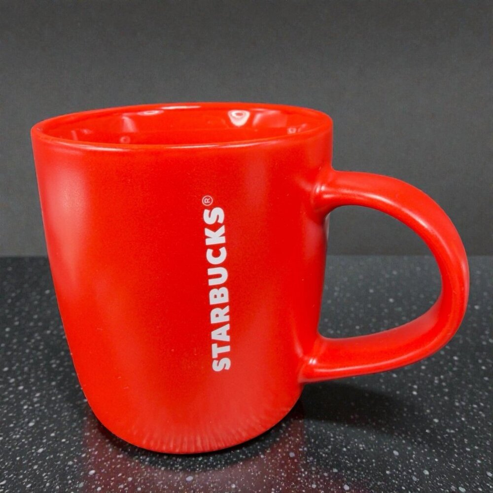 Starbucks Coffee Red Ceramic Coffee Mug‎ Cup White Letters 11fl Oz Stoneware Mug
